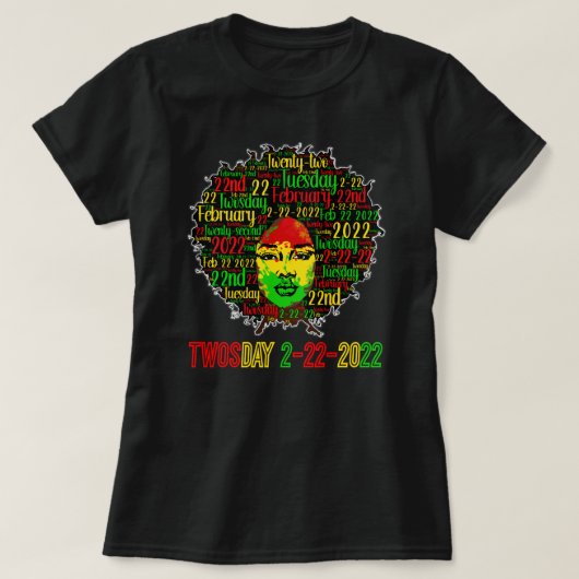 Tweemaal daags Dinsdag 2/22/2022 Zwarte Geschieden T-shirt (Design voorkant)