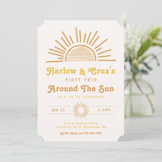 Tweemaal daagse uitnodigingen | Boho Twin Invitati (Staand voorkant)