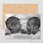 Tweemaal de liefde tweeling geboorte aankondigings aankondiging (Voorkant / Achterkant)