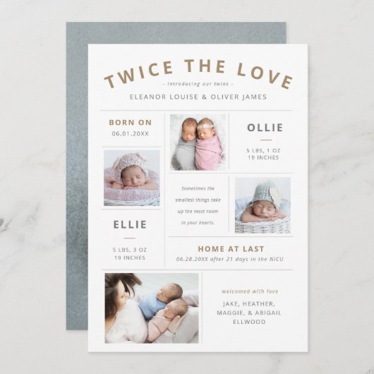 Tweemaal de liefdesinfografische twintigste geboor aankondiging (Voorkant / Achterkant)