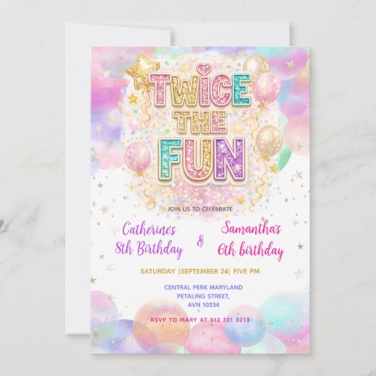 Tweemaal de pret pastel glitters dubbele verjaarda kaart (Voorkant)