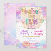 Tweemaal de pret pastel glitters dubbele verjaarda kaart (Voorkant / Achterkant)