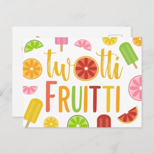 Tweemaal Fruitti Citrus Ice Poppen Tweede verjaard Uitnodiging Briefkaart (Voorkant / Achterkant)