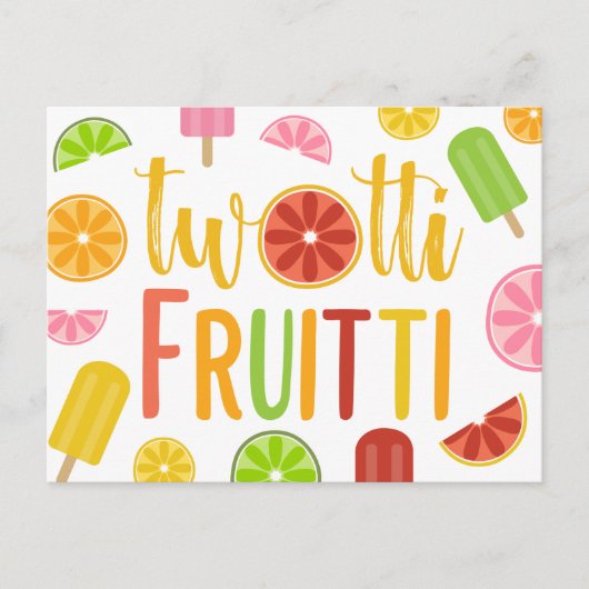 Tweemaal Fruitti Citrus Ice Poppen Tweede verjaard Uitnodiging Briefkaart (Voorkant)