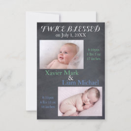 Tweemaal gezegende tweelingjongens - 3x5 geboortea aankondiging