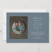 Tweemaal gezegende typografie Blauwe Geboorte Aankondiging (Achterkant)