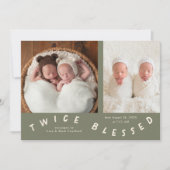 Tweemaal gezegende typografie Sage Geboorteaankond Aankondiging (Voorkant)