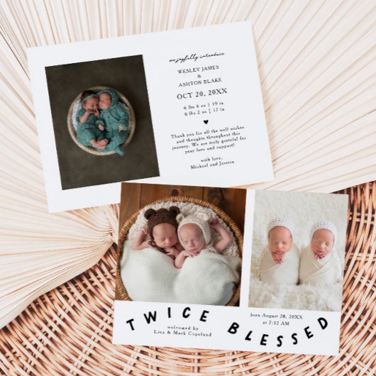 Tweemaal gezegende typografie Witte Geboorteaankon Aankondiging