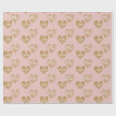 Tweemaal Golden Love Trouwharten op Roos Gold Cadeaupapier (Vlak)