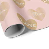 Tweemaal Golden Love Trouwharten op Roos Gold Cadeaupapier (Rol Hoek)