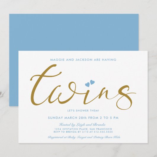 Tweemaal het Love Twin Boys Baby shower Kaart (Voorkant / Achterkant)