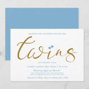 Tweemaal het Love Twin Boys Baby shower Kaart