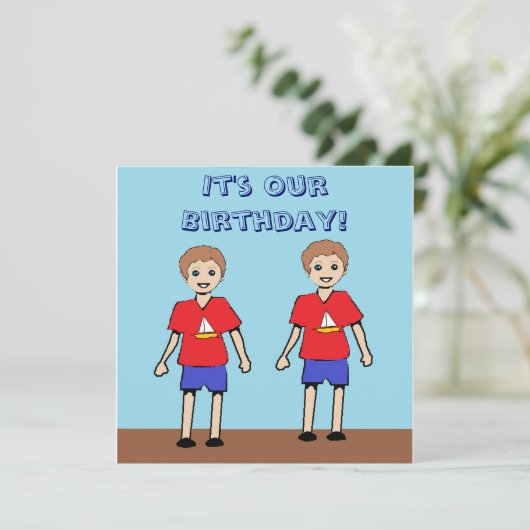 Tweemaal in Boys Birthday Uitnodiging (Staand voorkant)