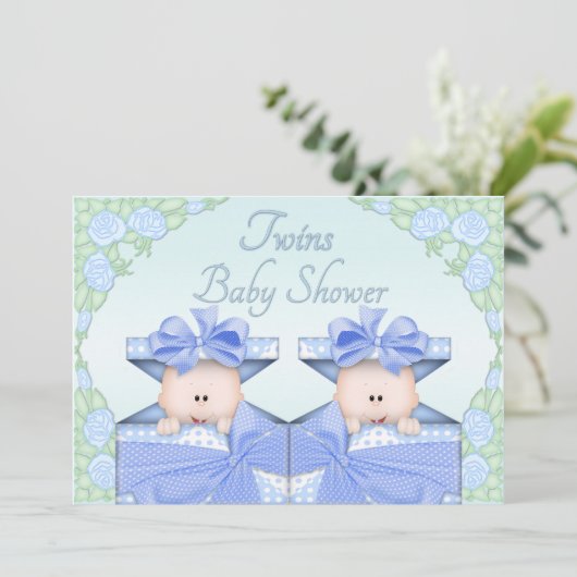 Tweemaal in dozen in Rozen Baby shower met cadeaud Kaart (Staand voorkant)