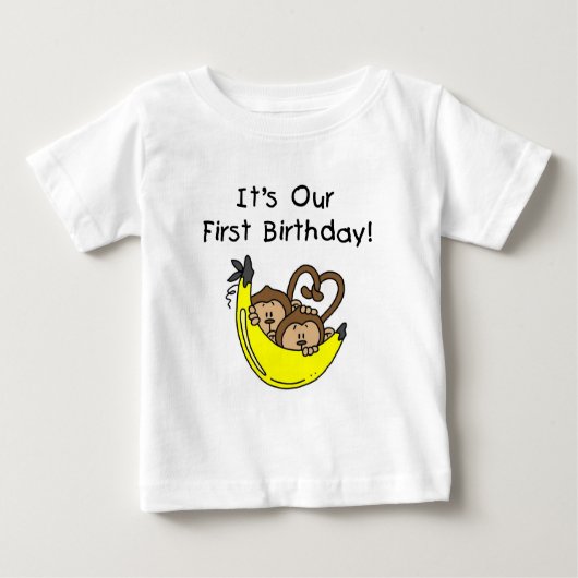 Tweemaal jongens 1ste verjaardag Monkey Tshirts en (Voorkant)