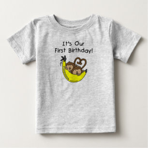 Tweemaal jongens 1ste verjaardag Monkey Tshirts en