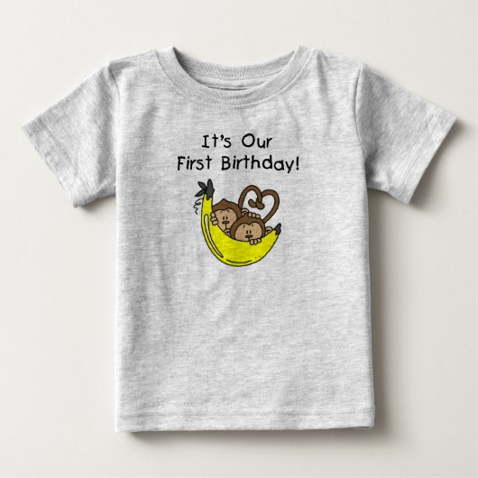 Tweemaal jongens 1ste verjaardag Monkey Tshirts en (Voorkant)
