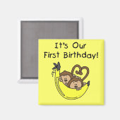 Tweemaal jongens 1ste verjaardag Monkey Tshirts en Magneet (Voorkant / Achterkant)