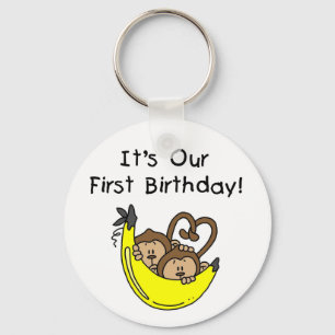 Tweemaal jongens 1ste verjaardag Monkey Tshirts en Sleutelhanger