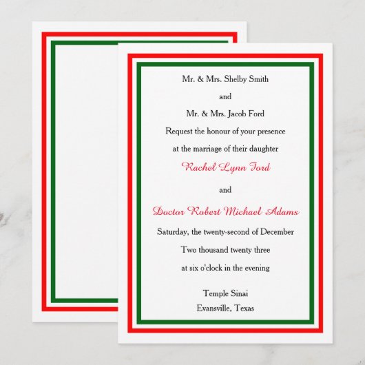 Tweemaal kersttrim - 5x7 huwelijksuitnodiging kaart (Voorkant / Achterkant)