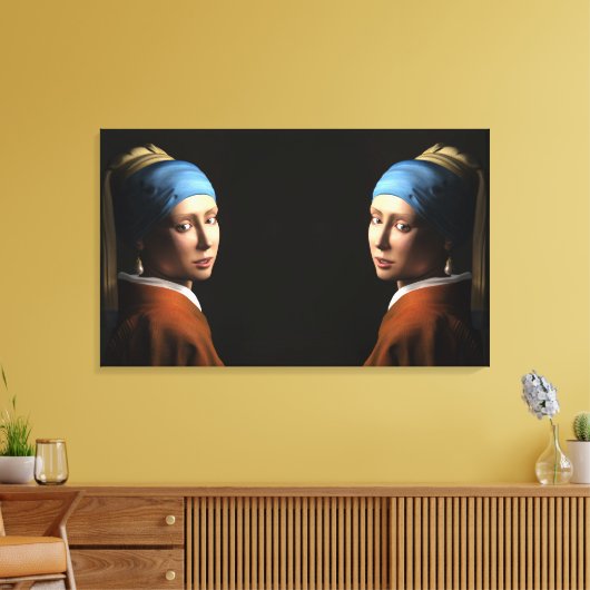 TWEEMAAL MEISJES MET EEN PEARL EARRING Digital Art Canvas Afdruk (Insitu (Woonkamer))