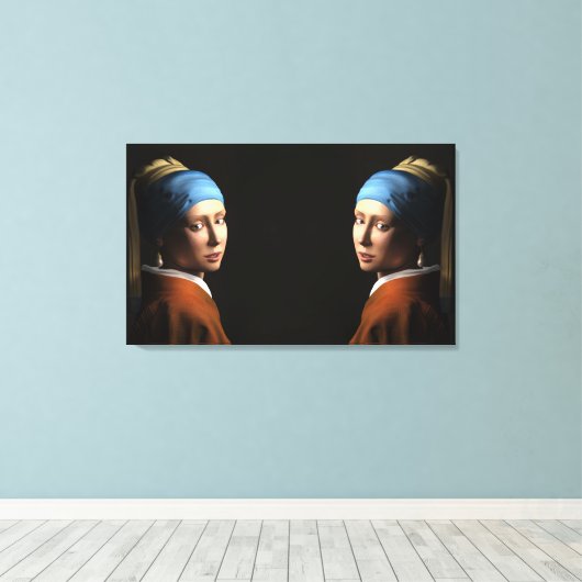 TWEEMAAL MEISJES MET EEN PEARL EARRING Digital Art Canvas Afdruk (Insitu (Houten vloer))
