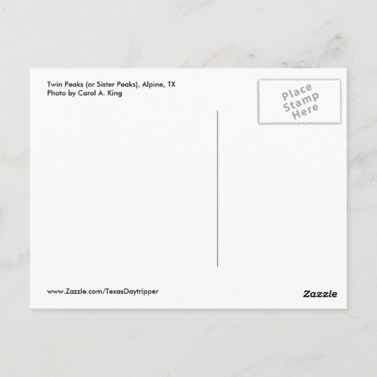 Tweemaal piek of zuster Peaks, Alpine, TX Briefkaart (Achterkant)