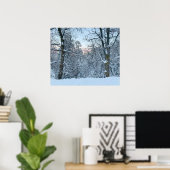 Tweemaal piek sneeuw op bomen poster (Thuiskantoor)