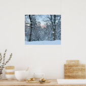 Tweemaal piek sneeuw op bomen poster (Keuken)