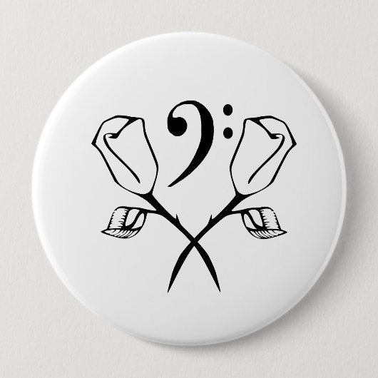 Tweemaal Roos boven Bass Clef Ronde Button 4,0 Cm (Voorkant)