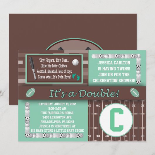 Tweemaal sport Baby Shower Invitaties Groen Kaart (Voorkant / Achterkant)