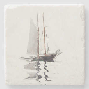Tweemast-schoener met Dory door Winslow Homer Stenen Onderzetter