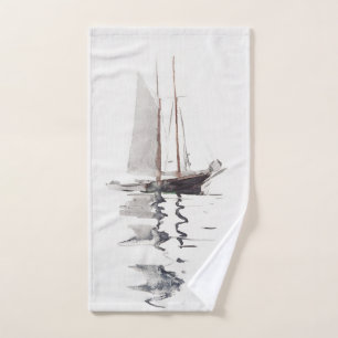 Tweemaster schoener met Dory door Winslow Homer Handdoek