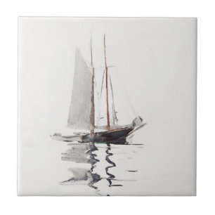 Tweemaster schoener met Dory door Winslow Homer Tegeltje