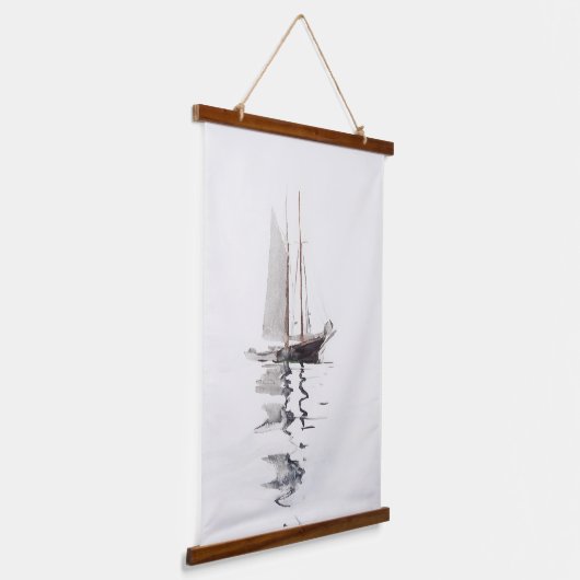 Tweemaster Schooner met Dory (1894) Hangend Wandkleed (Gebogen)