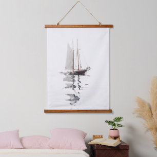 Tweemaster Schooner met Dory (1894) Hangend Wandkleed