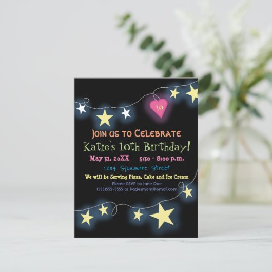 Tween Birthday Girl - uitnodiging voor kleurrijke  (Staand voorkant)