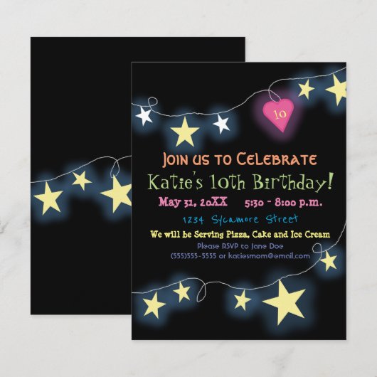 Tween Birthday Girl - uitnodiging voor kleurrijke  (Voorkant / Achterkant)