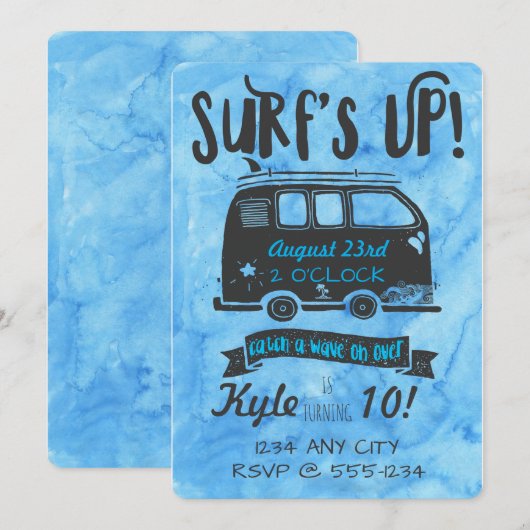 Tween Birthday - Surf Thema Kaart (Voorkant / Achterkant)