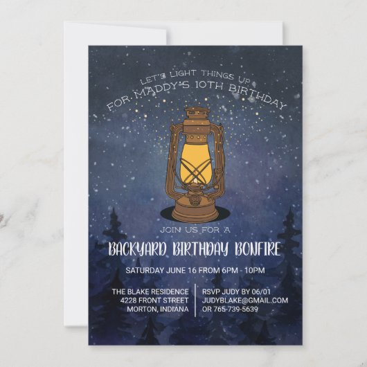 Tween Bonfire Birthday Party Invitation Kaart (Voorkant)