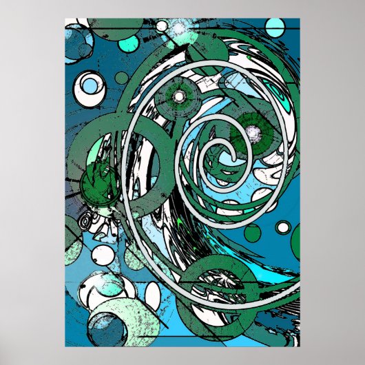 Tween-cirkels - blauw/groen Abstract Poster (Voorkant)
