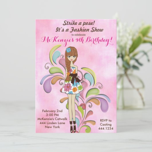 Tween Girl Mode Birthday Uitnodiging (Staand voorkant)