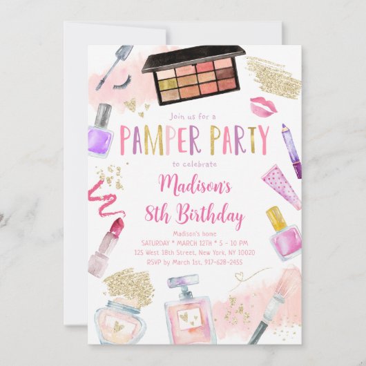 Tween Girl Pink Pamper Party Verjaardag Kaart (Voorkant)