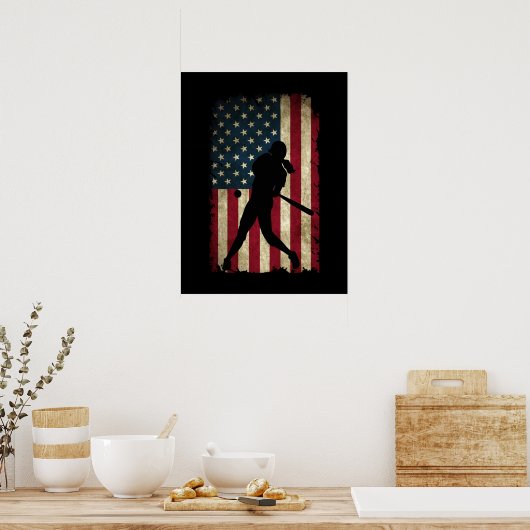 Tween Girls Softball Stuff USA Flag Poster (Keuken)