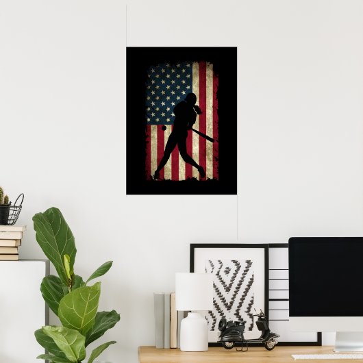 Tween Girls Softball Stuff USA Flag Poster (Thuiskantoor)