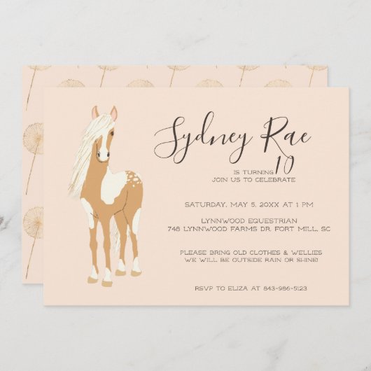 Tween Horseback Riding Party Invitation Kaart (Voorkant / Achterkant)