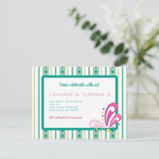 Tween meisje verjaardag uitnodiging (Staand voorkant)