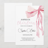 Tween Pink Bow 13e verjaardag | Coquette 13e geboo Kaart (Voorkant / Achterkant)