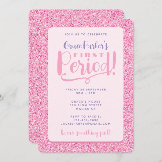 Tween Roze Glitter Schattige Girly Eerste Periode Kaart (Voorkant / Achterkant)