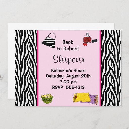 Tween Sleepover-uitnodiging (#INV001) Kaart (Voorkant / Achterkant)